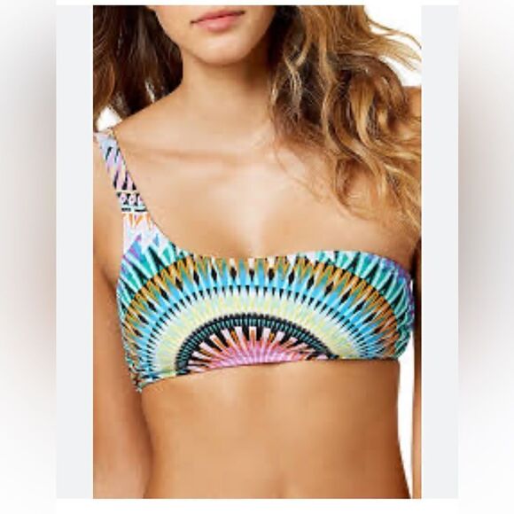 BAR III Sunburst One Shoulder Bikini Top in Multicolor Small - Picture 3 of 12